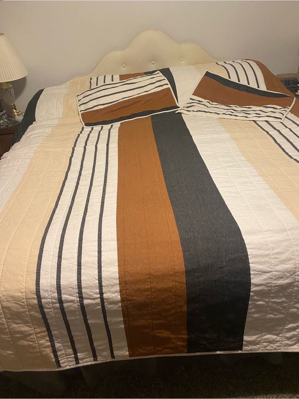 Striped Comforter Set in Rust, Charcoal and Cream - Home Bedding